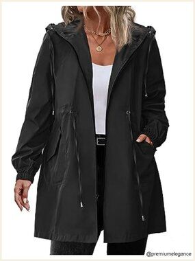 Plus Size Long Raincoat Lightweight Hooded Windbreaker Waterproof Jacket with